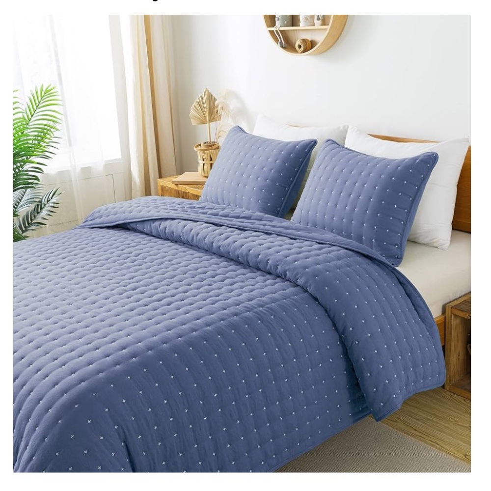 WDCOZY Blue King Size Quilt Bedding Sets with Pillow Shams